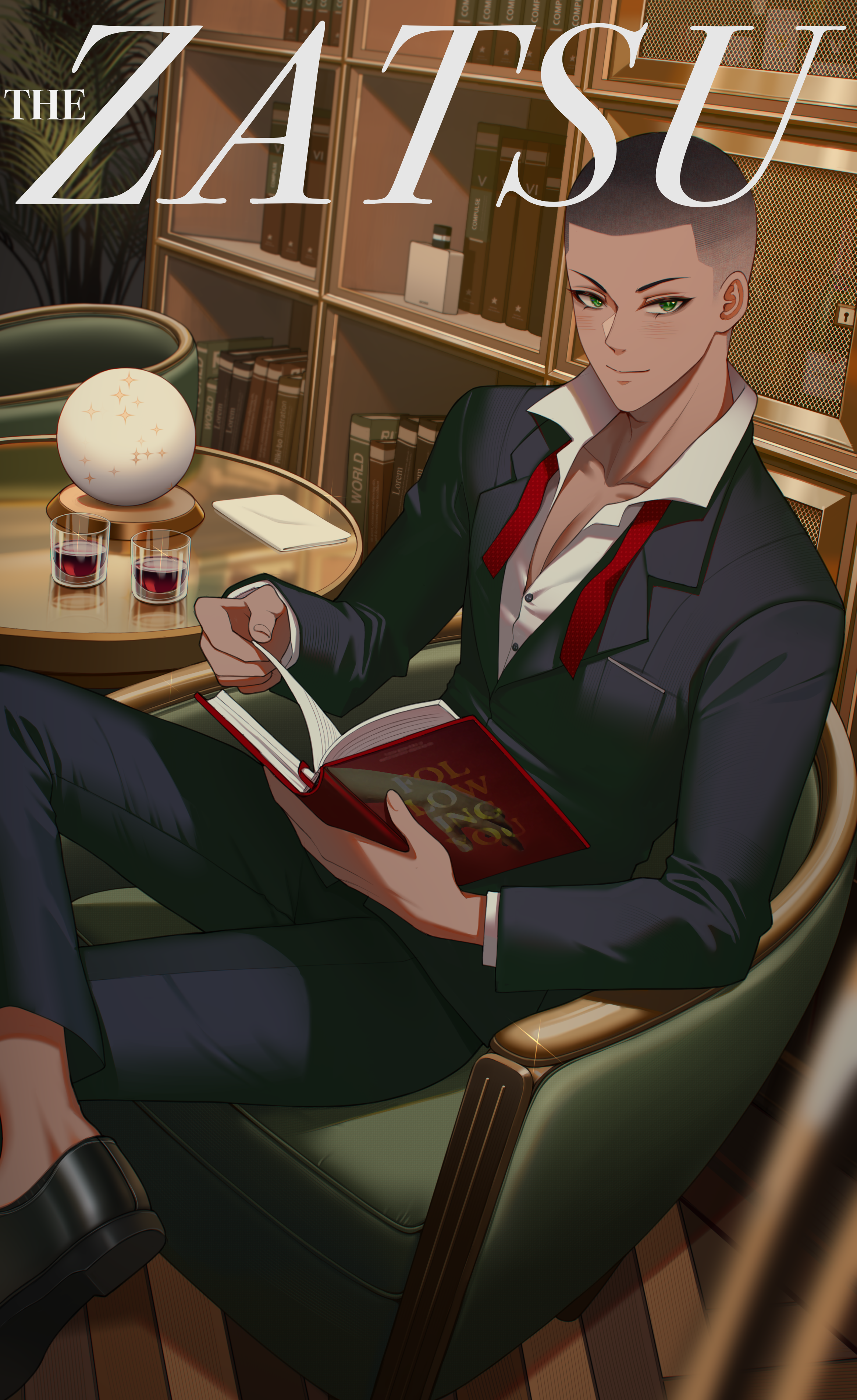 Issue 1 cover Zeku
                    seated in a red leather armchair in a traditional club,
                    looking up at you from the book he was reading.